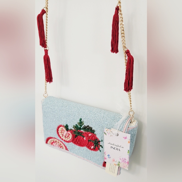 Viral TikTok Beaded Tomato Slice Shoulder Bag Purse Handcrafted in India NWT - Picture 7 of 15